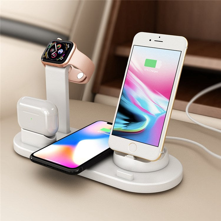 B-07 3-in-1 15W Wireless Charger Multi-function Charging Station Portable Charging Stand with 110cm Cable for iPhone Series/AirPods/iWatch - White