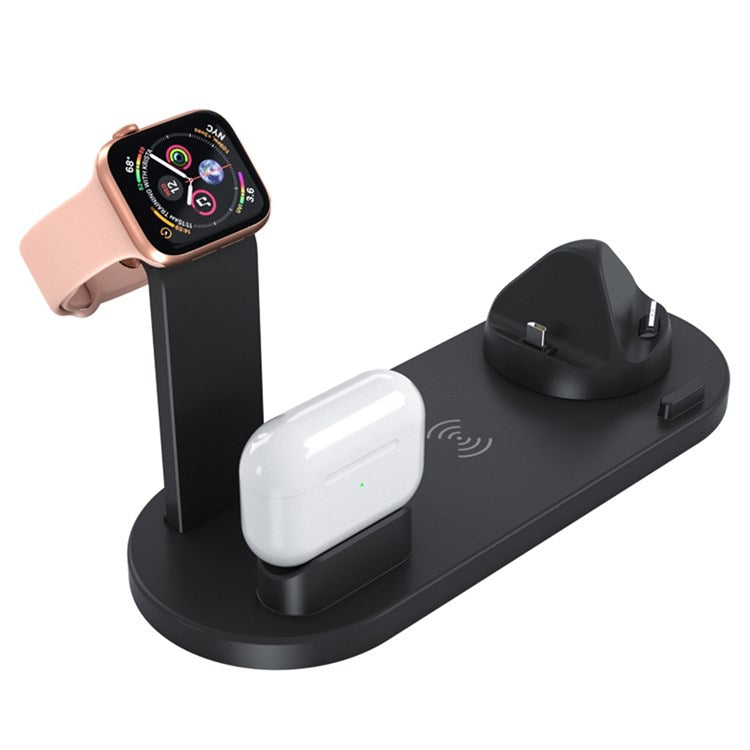 B-07 3-in-1 15W Wireless Charger Multi-function Charging Station Portable Charging Stand with 110cm Cable for iPhone Series/AirPods/iWatch - Black