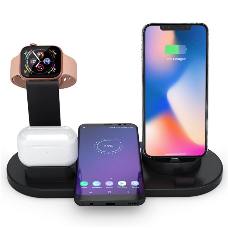 B-07 3-in-1 15W Wireless Charger Multi-function Charging Station Portable Charging Stand with 110cm Cable for iPhone Series/AirPods/iWatch - Black