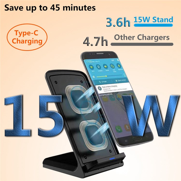 Z2 15W Wireless Charger Fast Charging Mobile Phone Cradle Stand for iPhone Samsung Huawei Xiaomi - Black