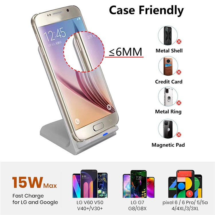 Z2 15W Wireless Charger Fast Charging Mobile Phone Cradle Stand for iPhone Samsung Huawei Xiaomi - White