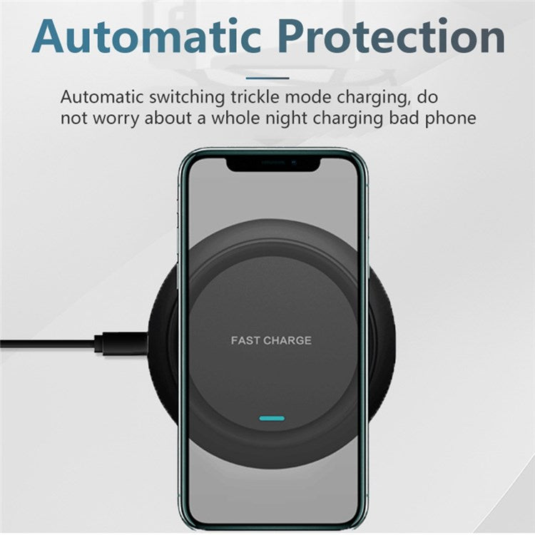 Q18 Round Shape Wireless Charger 15W Fast Charging Desktop Charging Pad - Black