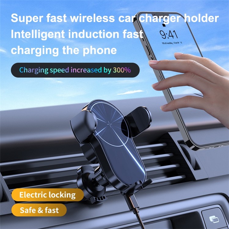 IFORCE W4 Wireless 15W Fast Charging Car Charger Phone Holder Mount Auto-sensing Alignment Air Vent Cell Phone Bracket Stand - Black