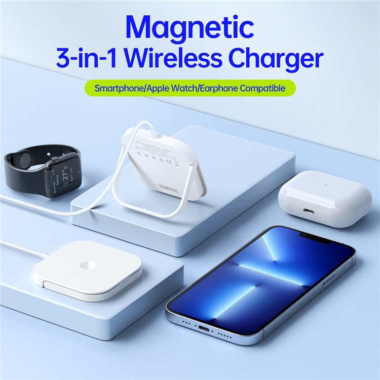 DUZZONA W7 3-in-1 Magnetic Wireless Charger with Folding Stand for iPhone 16 Series / Apple Watch 10 / AirPods 4