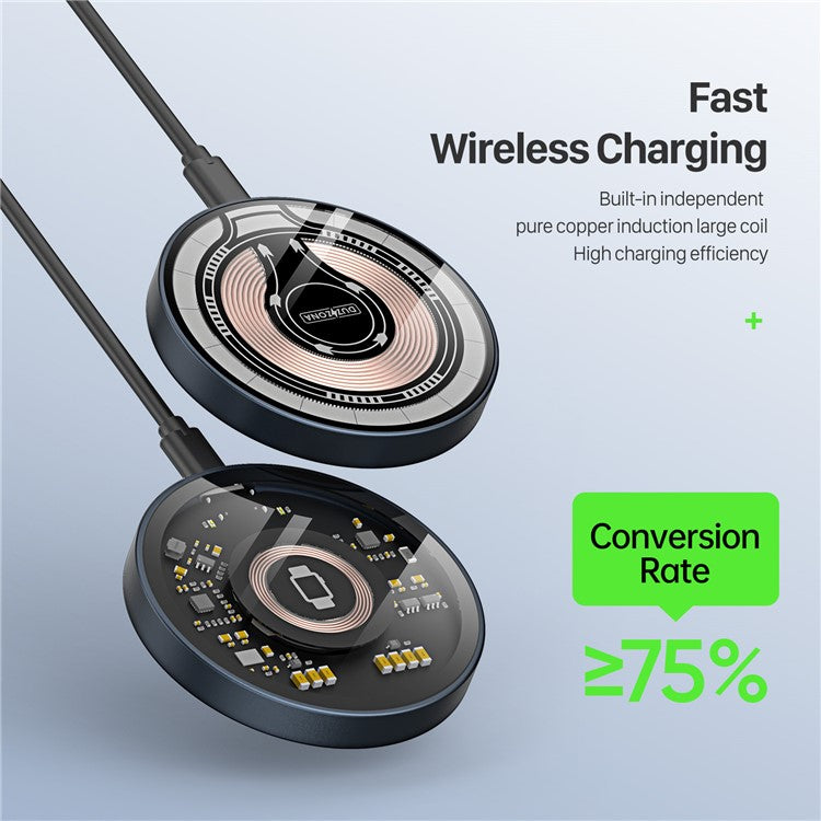 DUZZONA W13 Transparent 15W Max Fast Charging Magnetic Wireless Charger for iPhone 16 Series / Apple Watch 10 / AirPods 4