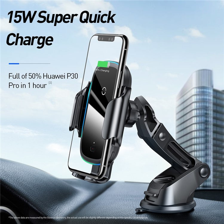 BASEUS Infrared Sensing Vehicle Cordless Charger 15W Auto Clamping Car Phone Holder Dual Mode Air Vent Dashboard Mount Stand