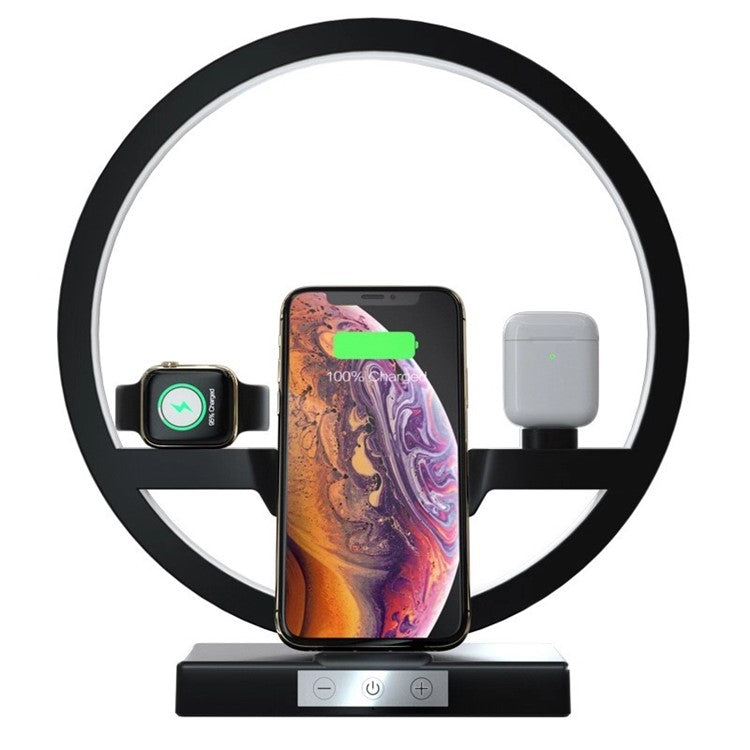 P1000 Multifunctional 2-In-1 Table Lamp Fast Wireless Charger for iPhone/ Apple Airpods/ Apple Watch - Black