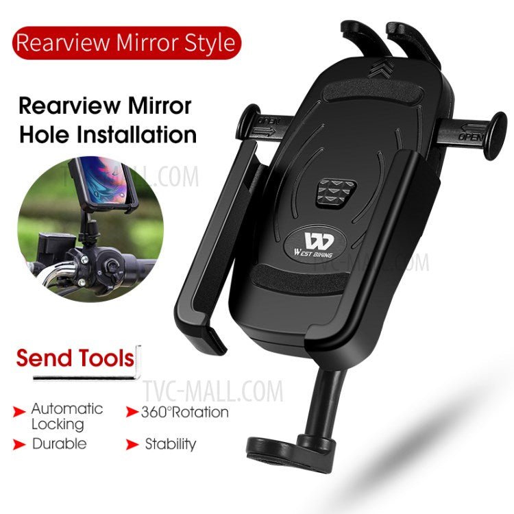 WEST BIKING MTB Bicycle Mobile Phone Holder Bike Rearview Mirror Mount Phone Stand Bracket