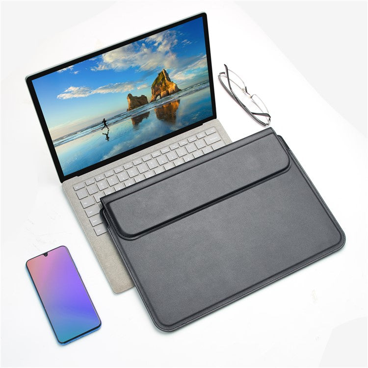 Stylish Waterproof PU Leather Notebook Sleeve Bag Laptop Horizontal Carrying Pouch for 15.4 inches Laptop - Black