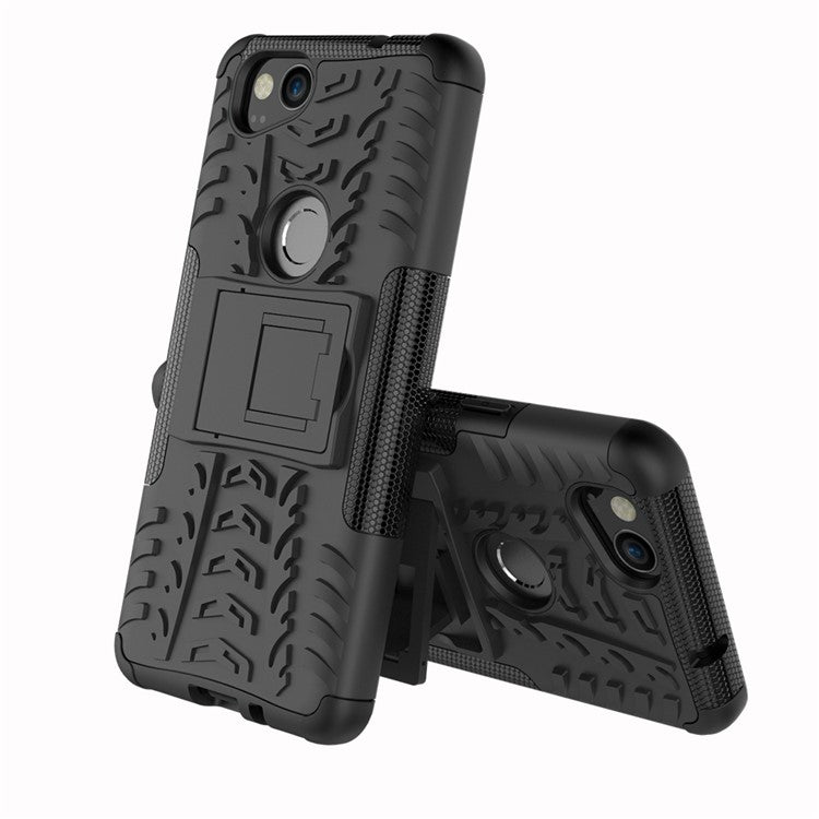 For Google Pixel 2 Tire Pattern PC + TPU Hybrid Kickstand Phone Cover - Black