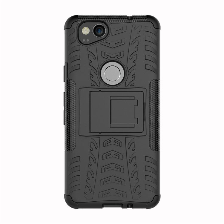 For Google Pixel 2 Tire Pattern PC + TPU Hybrid Kickstand Phone Cover - Black