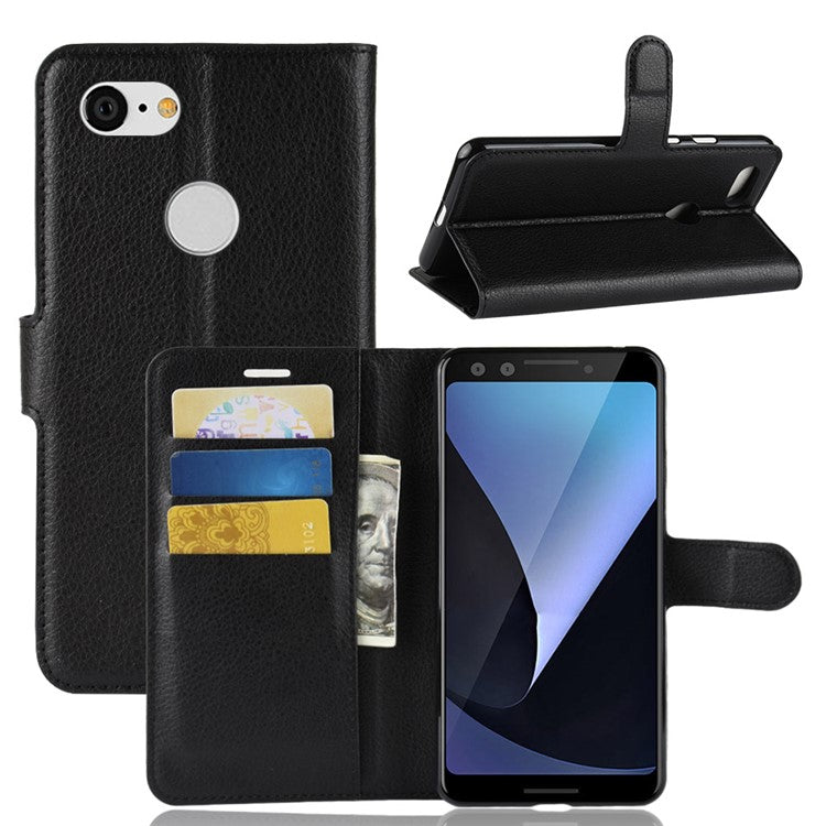 Litchi Texture Wallet Stand Leather Flip Case for Google Pixel 3 - Black