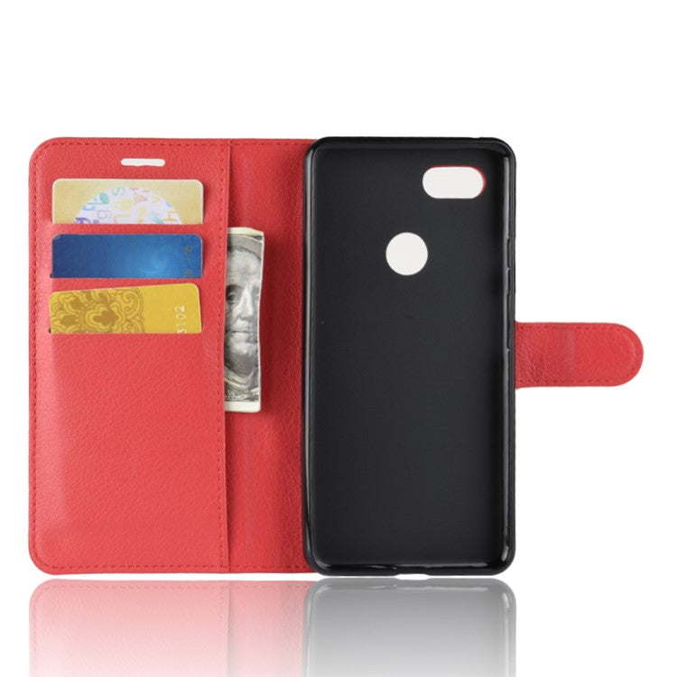 Litchi Texture Leather Wallet Stand Casing for Google Pixel 3 - Red