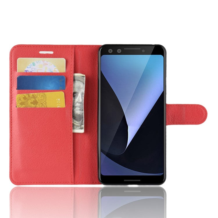 Litchi Texture Leather Wallet Stand Casing for Google Pixel 3 - Red