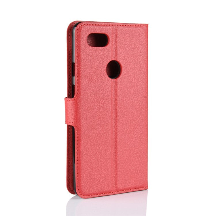 Litchi Texture Leather Wallet Stand Casing for Google Pixel 3 - Red