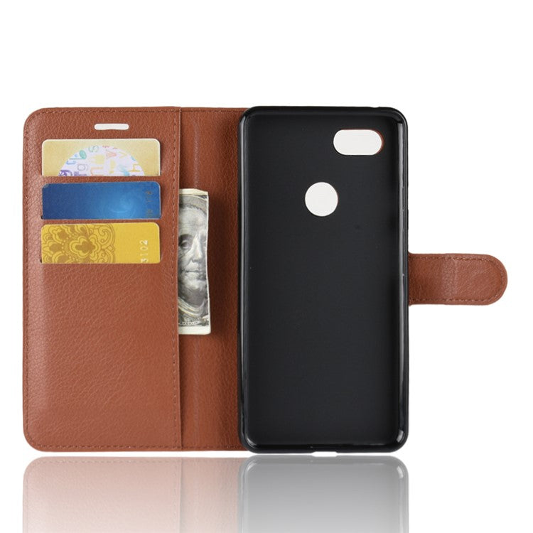 Litchi Grain Wallet Stand Leather Flip Phone Casing for Google Pixel 3 - Brown