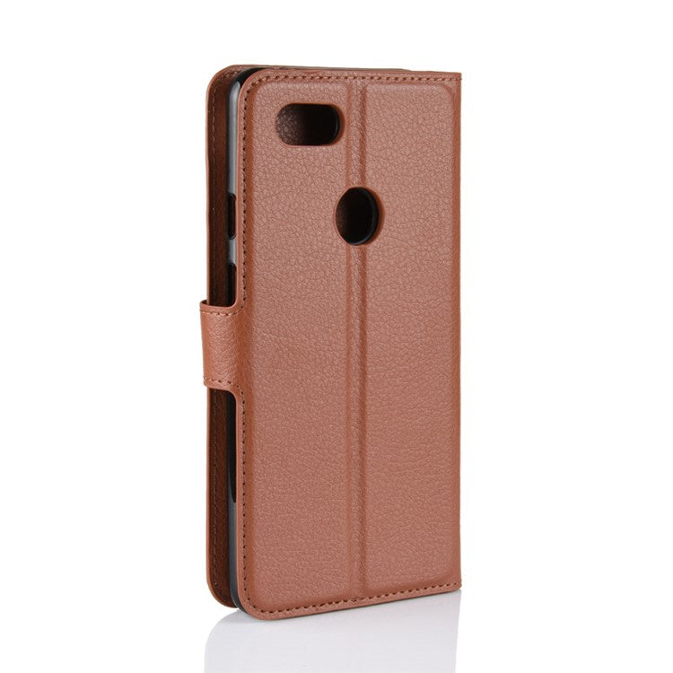 Litchi Grain Wallet Stand Leather Flip Phone Casing for Google Pixel 3 - Brown