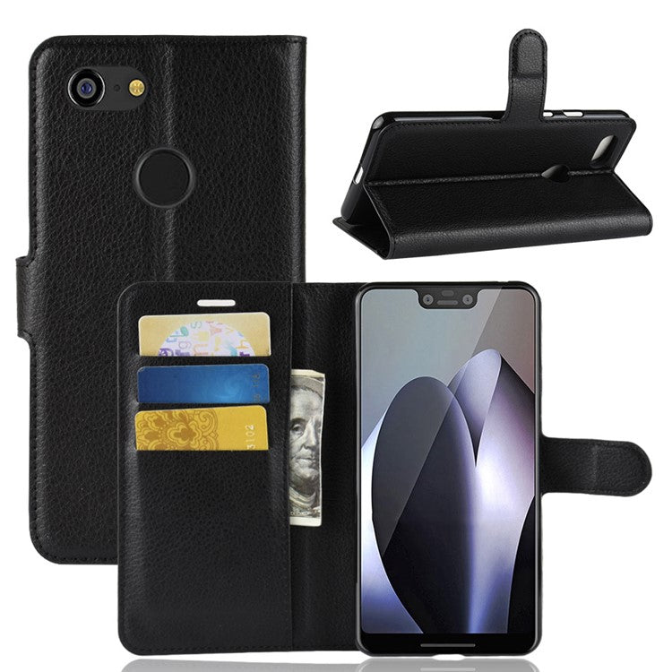 Litchi Texture Wallet Stand Leather Protective Case for Google Pixel 3 XL / XL3 - Black