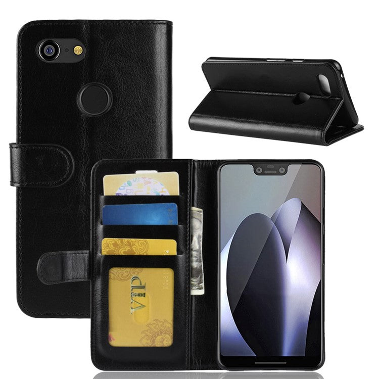 Crazy Horse Texture Wallet Stand Leather Mobile Case for Google Pixel 3 XL / XL3 - Black