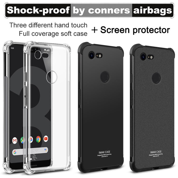 IMAK for Google Pixel 3 XL, Smooth Feel Anti-drop TPU Shell + Explosion-proof Screen Film - Transparent