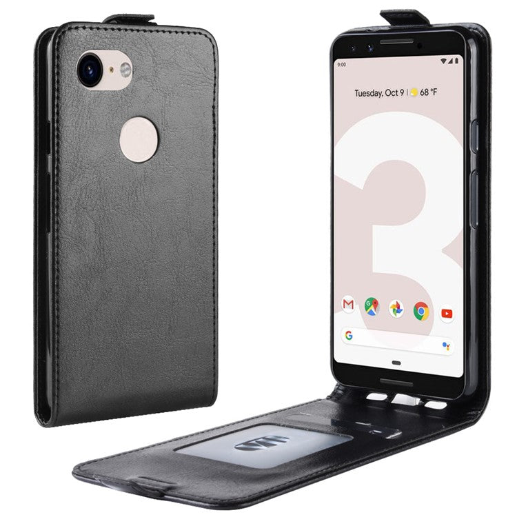 Crazy Horse [Vertical Flip] Leather Case Accessory for Google Pixel 3a - Black