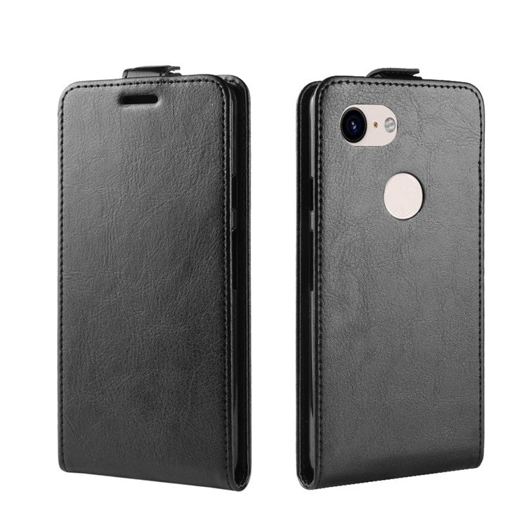 Crazy Horse [Vertical Flip] Leather Case Accessory for Google Pixel 3a - Black