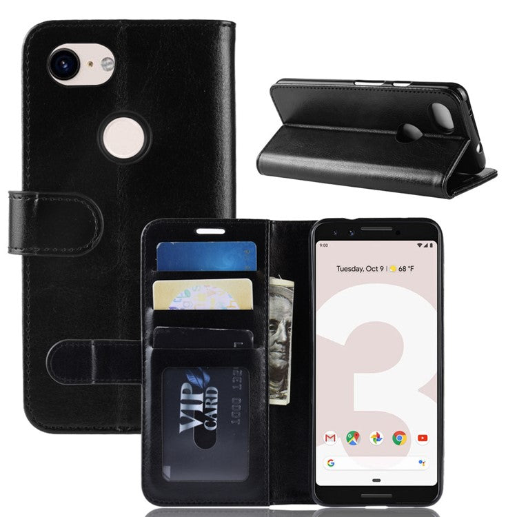 Crazy Horse Stand Leather Wallet Shell for Google Pixel 3a - Black