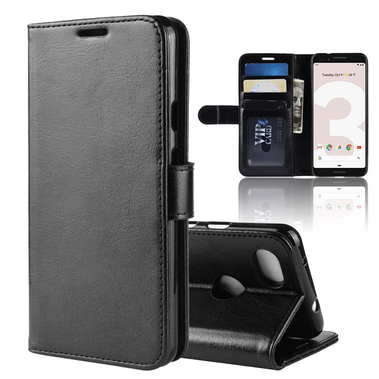 Crazy Horse Stand Leather Wallet Shell for Google Pixel 3a - Black