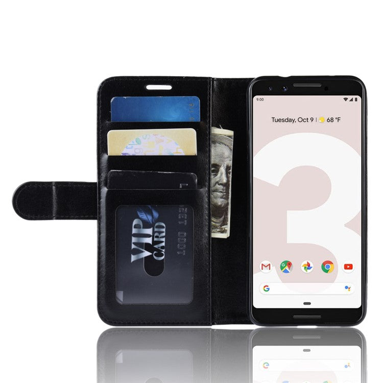 Crazy Horse Stand Leather Wallet Shell for Google Pixel 3a - Black