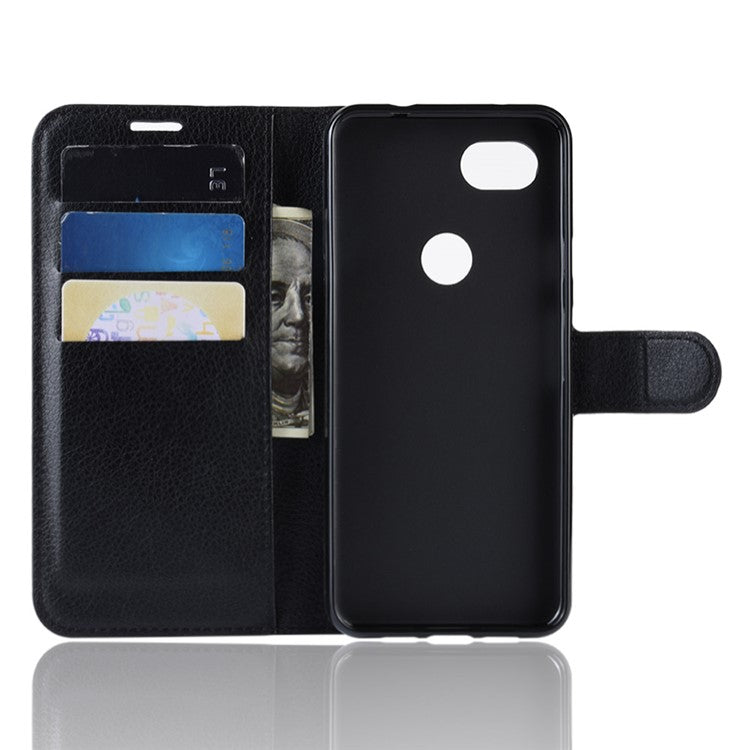 Litchi Skin PU Leather Wallet Case with Stand for Google Pixel 3a - Black