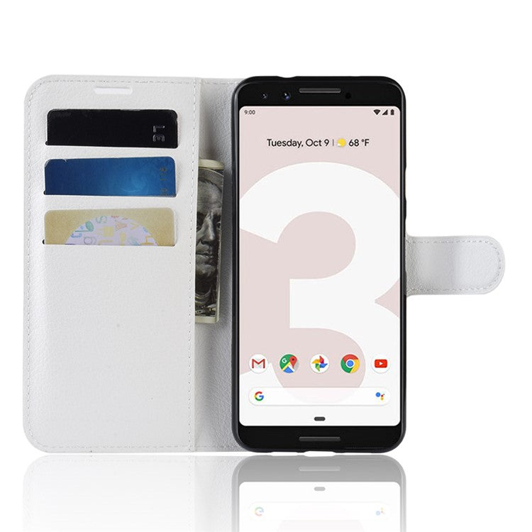 Litchi Skin PU Leather Wallet Case with Stand for Google Pixel 3a - White