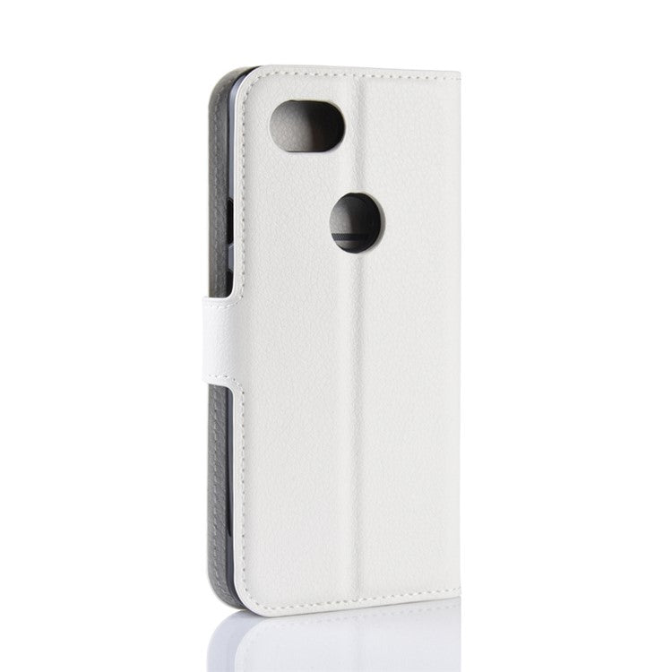 Litchi Skin PU Leather Wallet Case with Stand for Google Pixel 3a - White