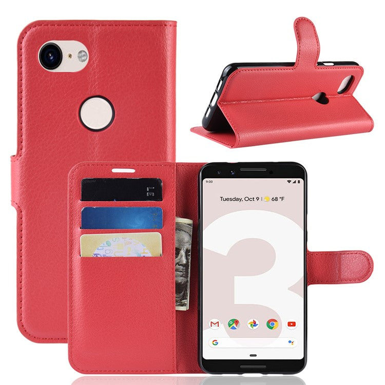 Litchi Skin PU Leather Wallet Case with Stand for Google Pixel 3a - Red