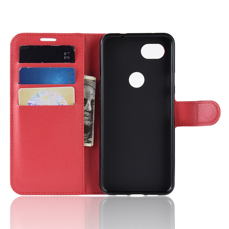 Litchi Skin PU Leather Wallet Case with Stand for Google Pixel 3a - Red