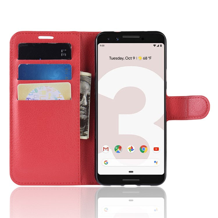 Litchi Skin PU Leather Wallet Case with Stand for Google Pixel 3a - Red