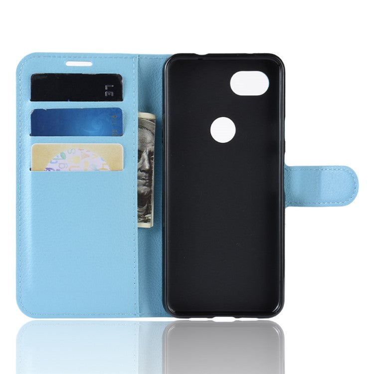 Litchi Skin PU Leather Wallet Case with Stand for Google Pixel 3a - Blue