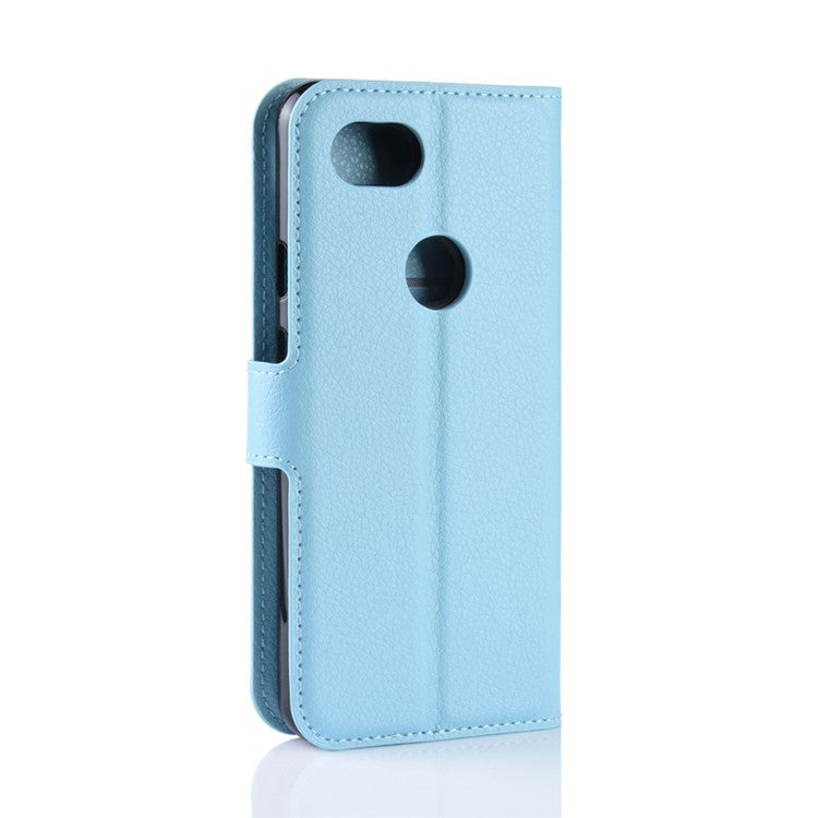 Litchi Skin PU Leather Wallet Case with Stand for Google Pixel 3a - Blue