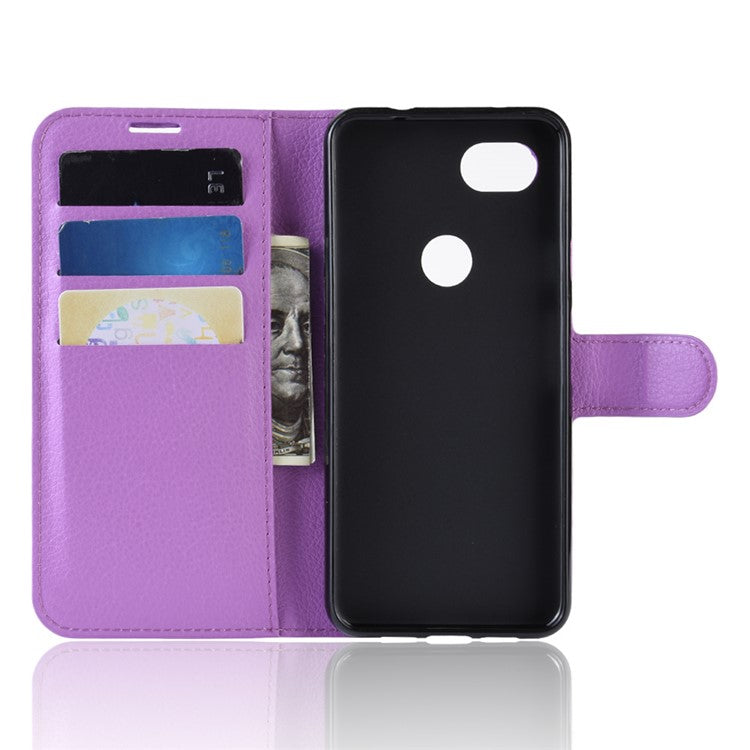 Litchi Skin PU Leather Wallet Case with Stand for Google Pixel 3a - Purple