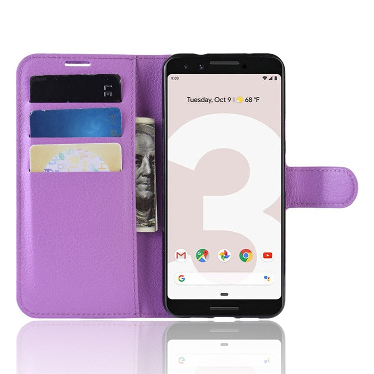 Litchi Skin PU Leather Wallet Case with Stand for Google Pixel 3a - Purple