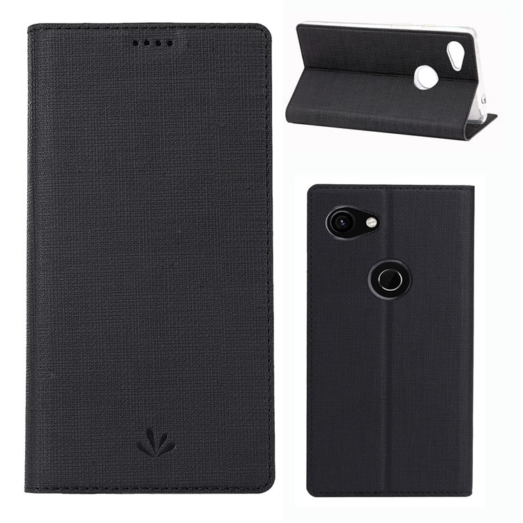 VILI DMX Cross Texture Leather Stand Case with Card Slot for Google Pixel 3a XL - Black