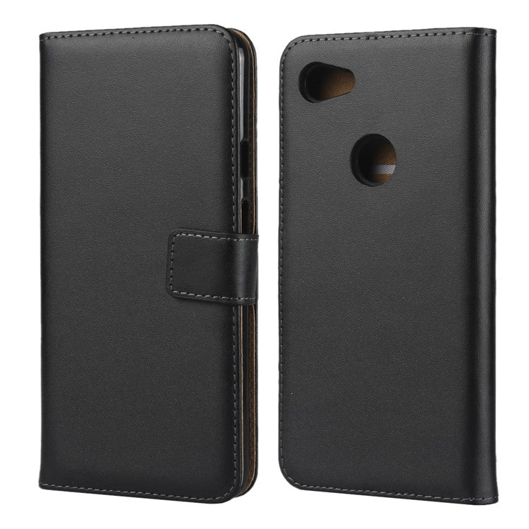 Genuine Leather Stand Wallet Phone Shell for Google Pixel 3a XL - Black