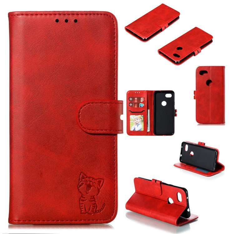 Imprinted Cat Pattern Wallet Leather Stand Case for Google Pixel 3a - Red