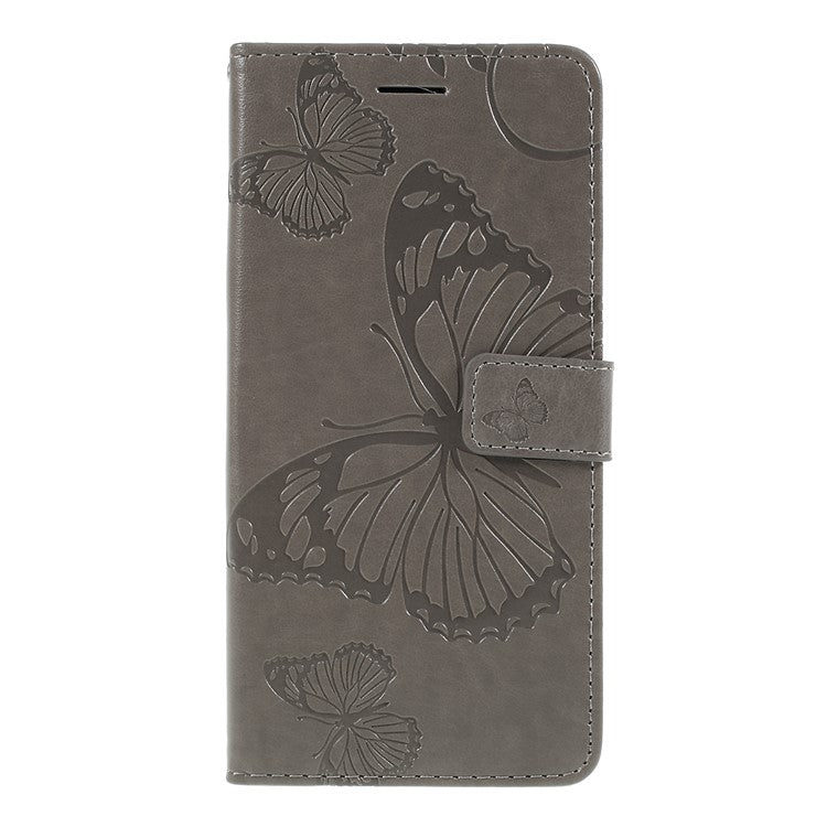 KT Imprinting Flower Series-2 Imprint Butterfly Leather Wallet Mobile Case for Google Pixel 3a - Grey