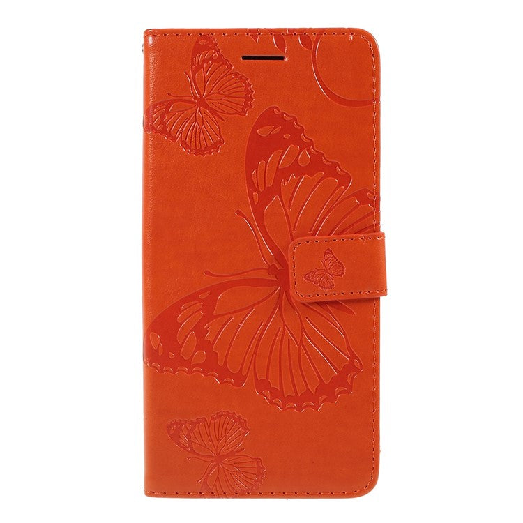 KT Imprinting Flower Series-2 Imprint Butterfly Leather Wallet Mobile Case for Google Pixel 3a - Orange