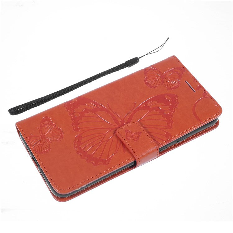 KT Imprinting Flower Series-2 Imprint Butterfly Leather Wallet Mobile Case for Google Pixel 3a - Orange