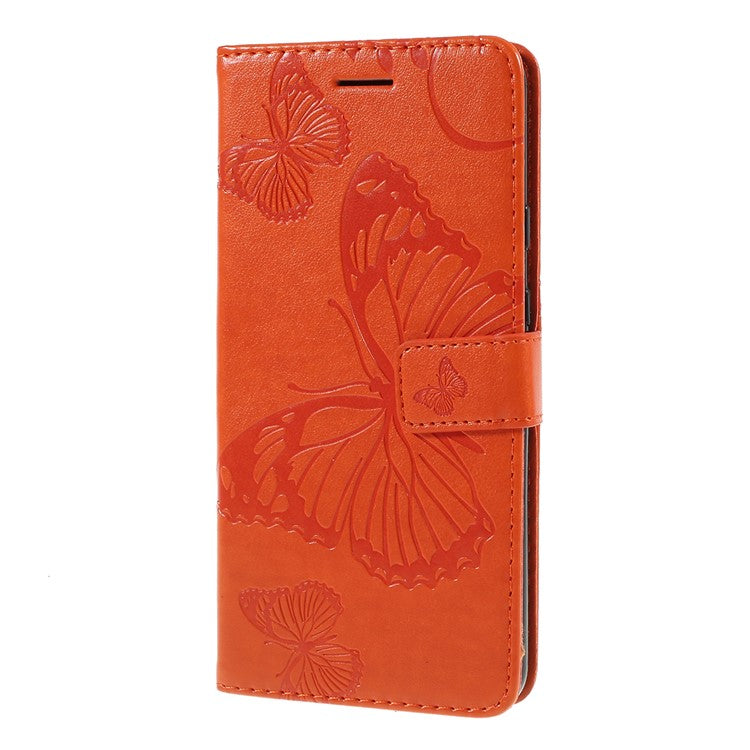 KT Imprinting Flower Series-2 Imprint Butterfly Leather Wallet Mobile Case for Google Pixel 3a - Orange