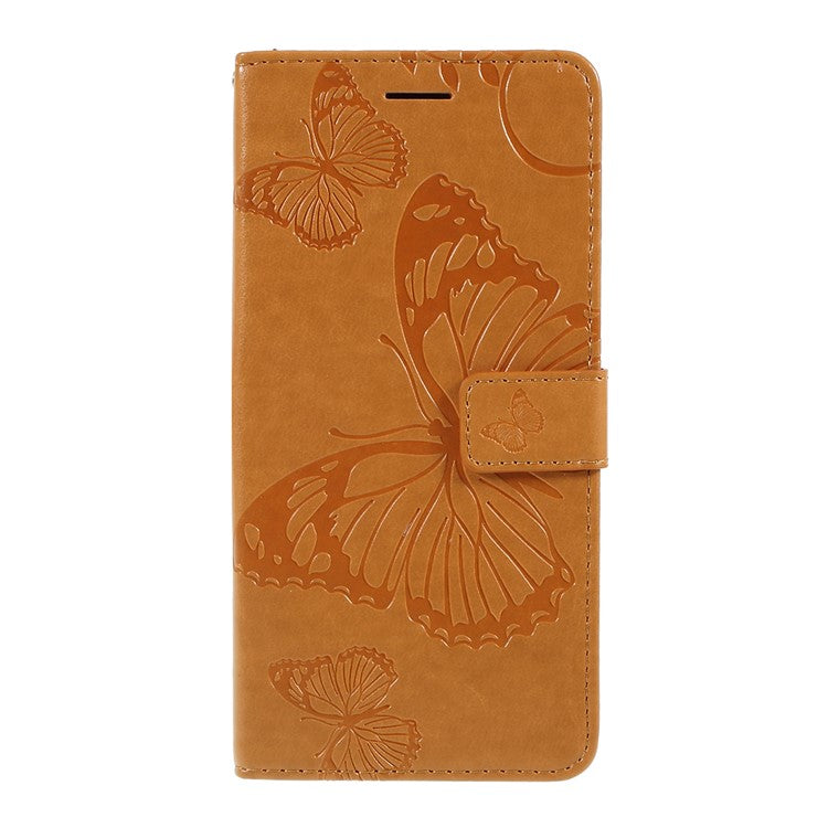 KT Imprinting Flower Series-2 Imprint Butterfly Leather Wallet Mobile Case for Google Pixel 3a - Light Brown