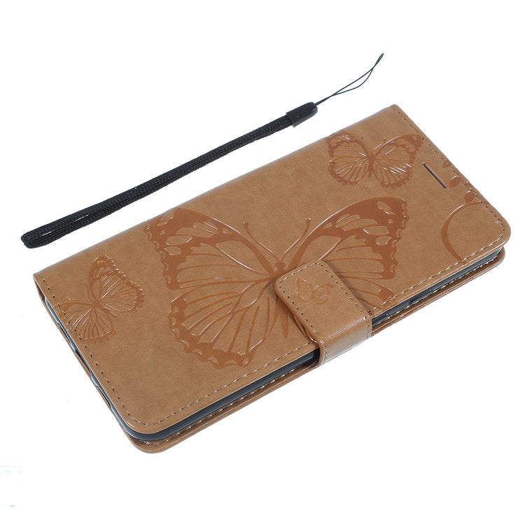 KT Imprinting Flower Series-2 Imprint Butterfly Leather Wallet Mobile Case for Google Pixel 3a - Light Brown