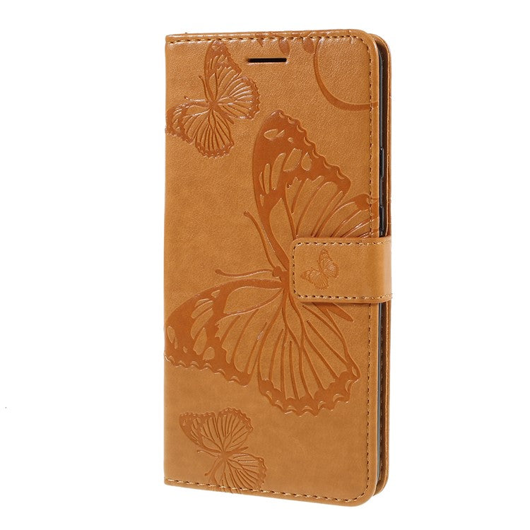 KT Imprinting Flower Series-2 Imprint Butterfly Leather Wallet Mobile Case for Google Pixel 3a - Light Brown