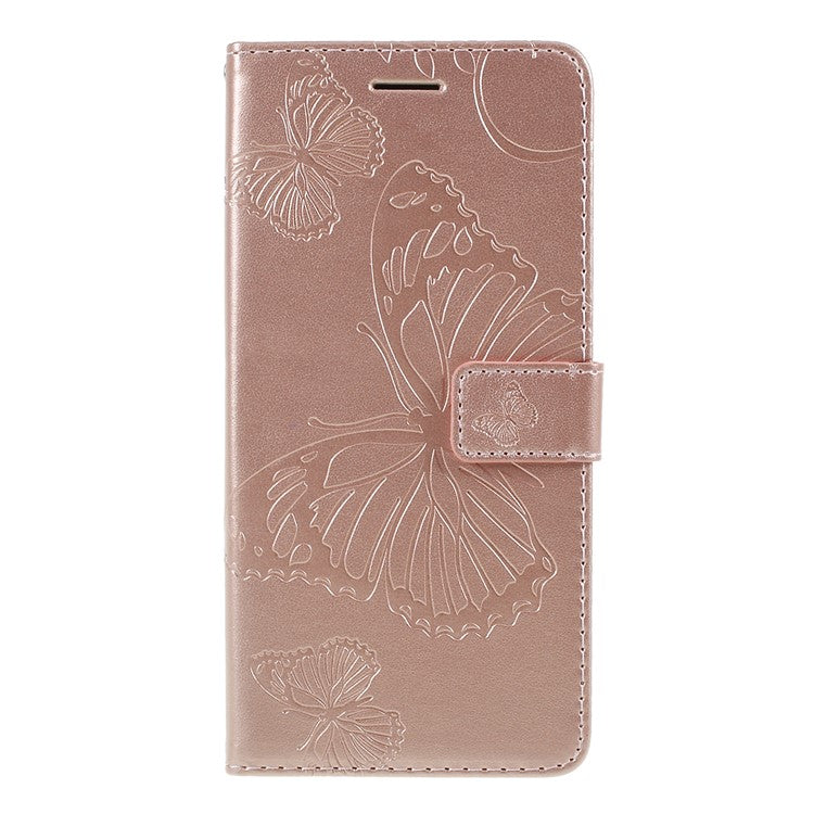 KT Imprinting Flower Series-2 Imprint Butterfly Leather Wallet Mobile Case for Google Pixel 3a - Rose Gold